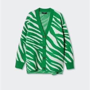 Mango Wool Blend Animal Print Oversized Cardigan
